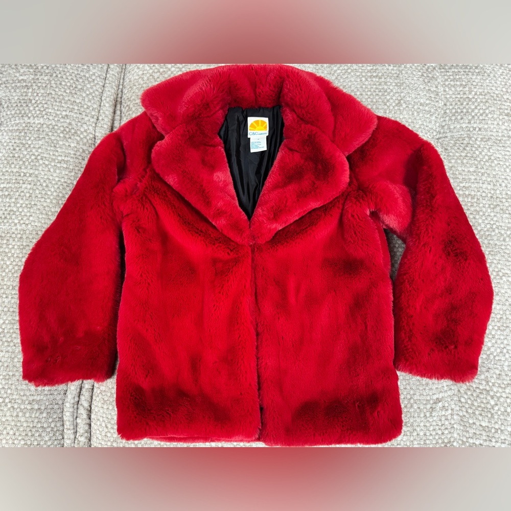 C&C California Faux Fur Red Jacket Soft Pockets Medium